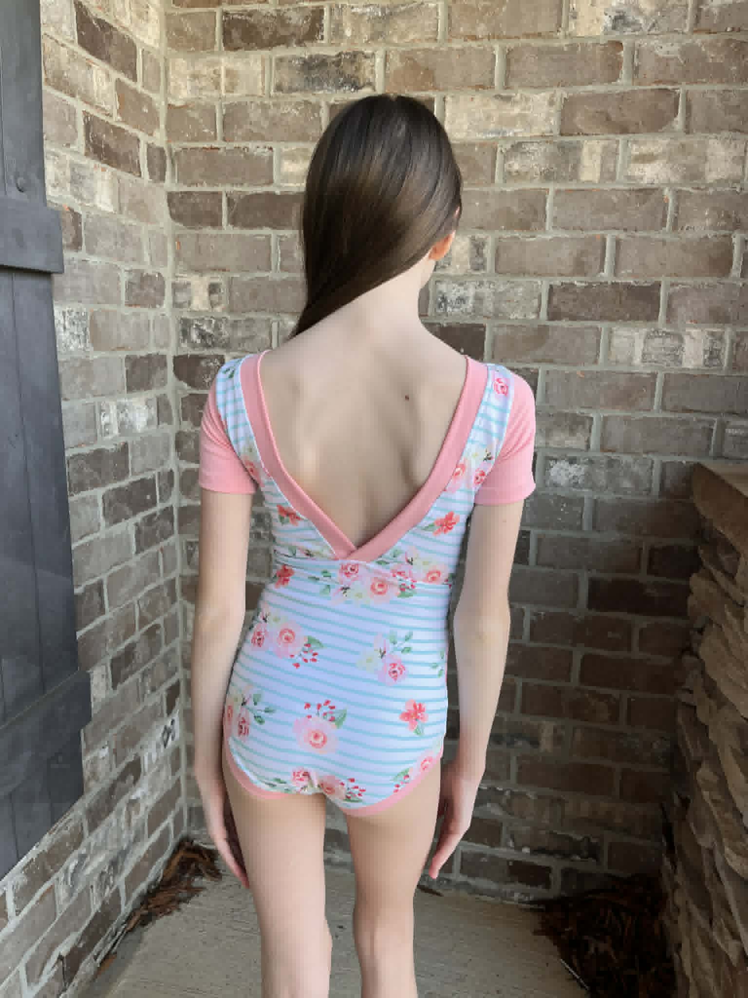 Floral and pink child size 8 leotard