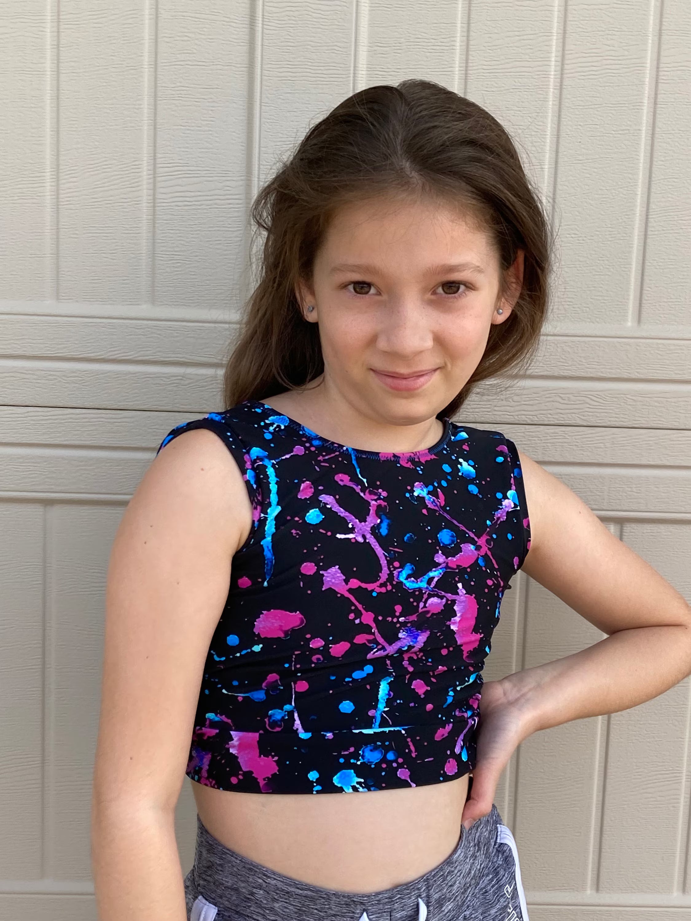 Neon splatter crop top child size 8/10