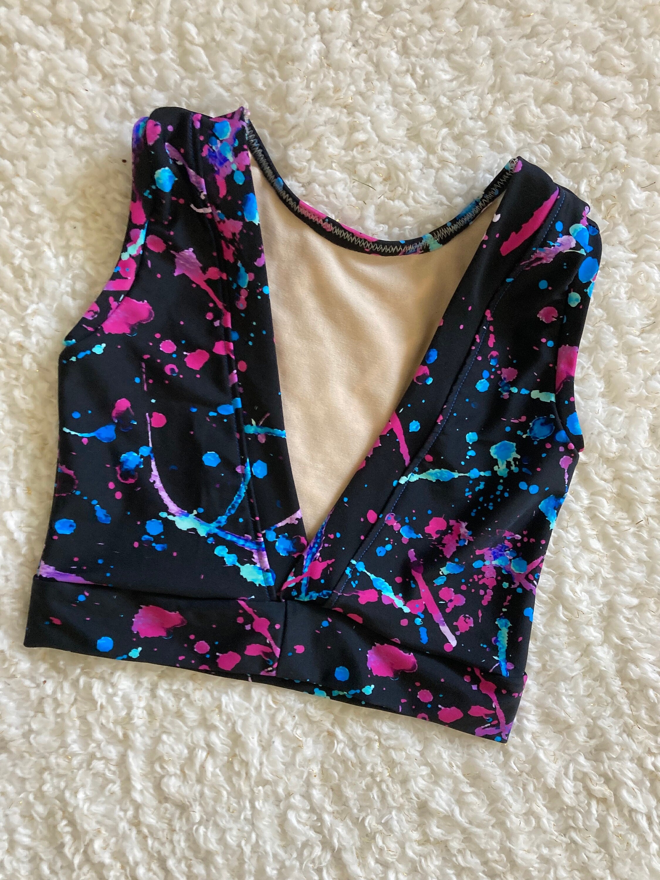 Neon splatter crop top child size 8/10