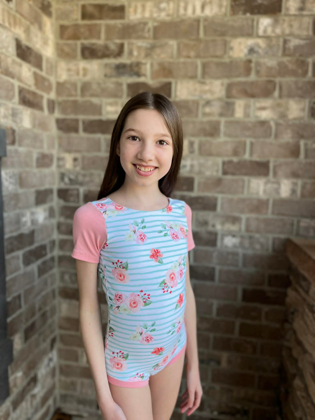 Floral and pink child size 8 leotard