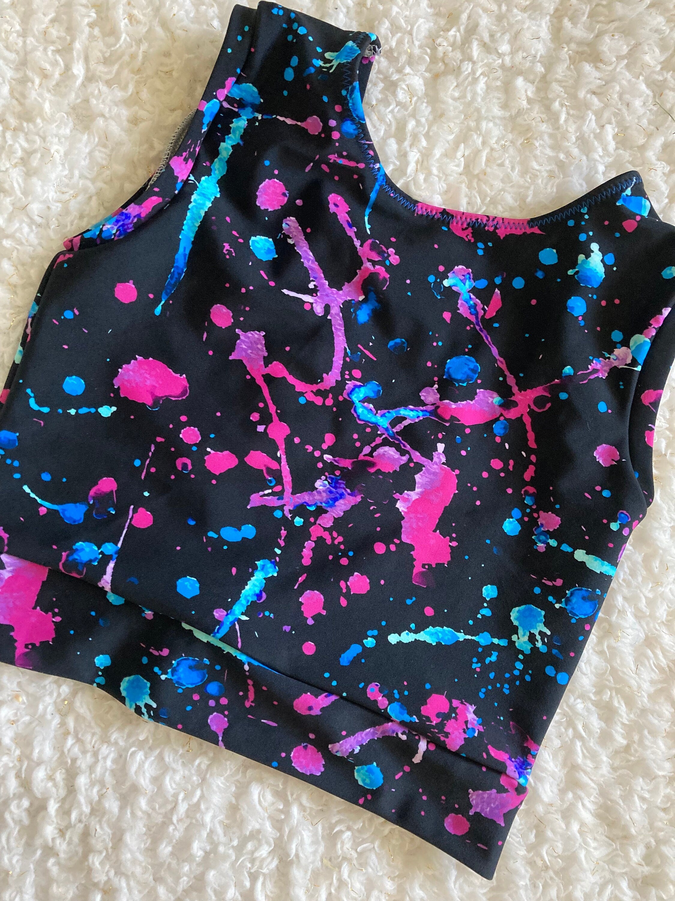Neon splatter crop top child size 8/10