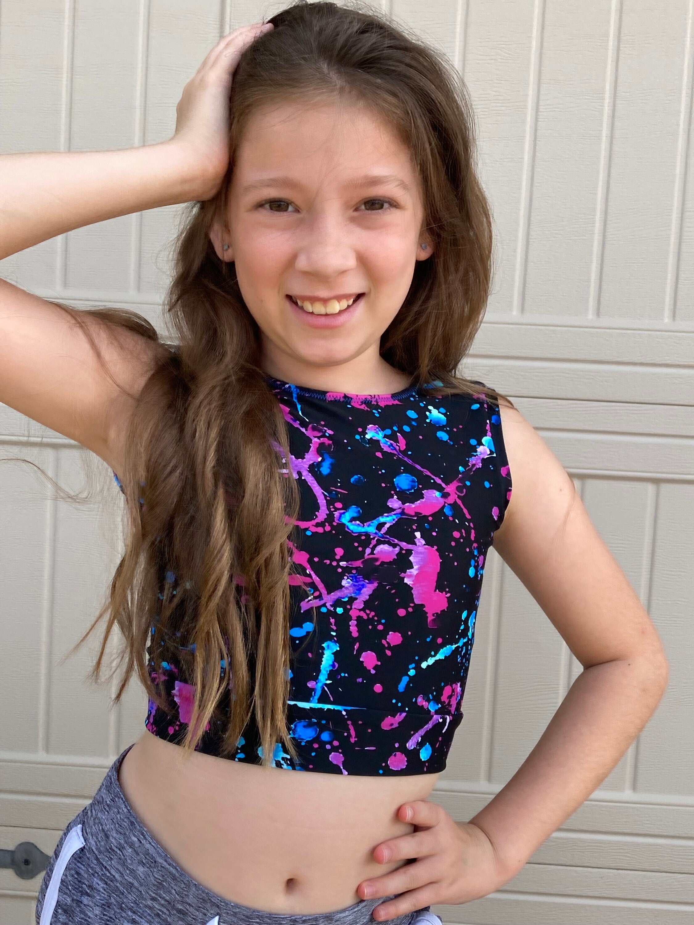 Neon splatter crop top child size 8/10