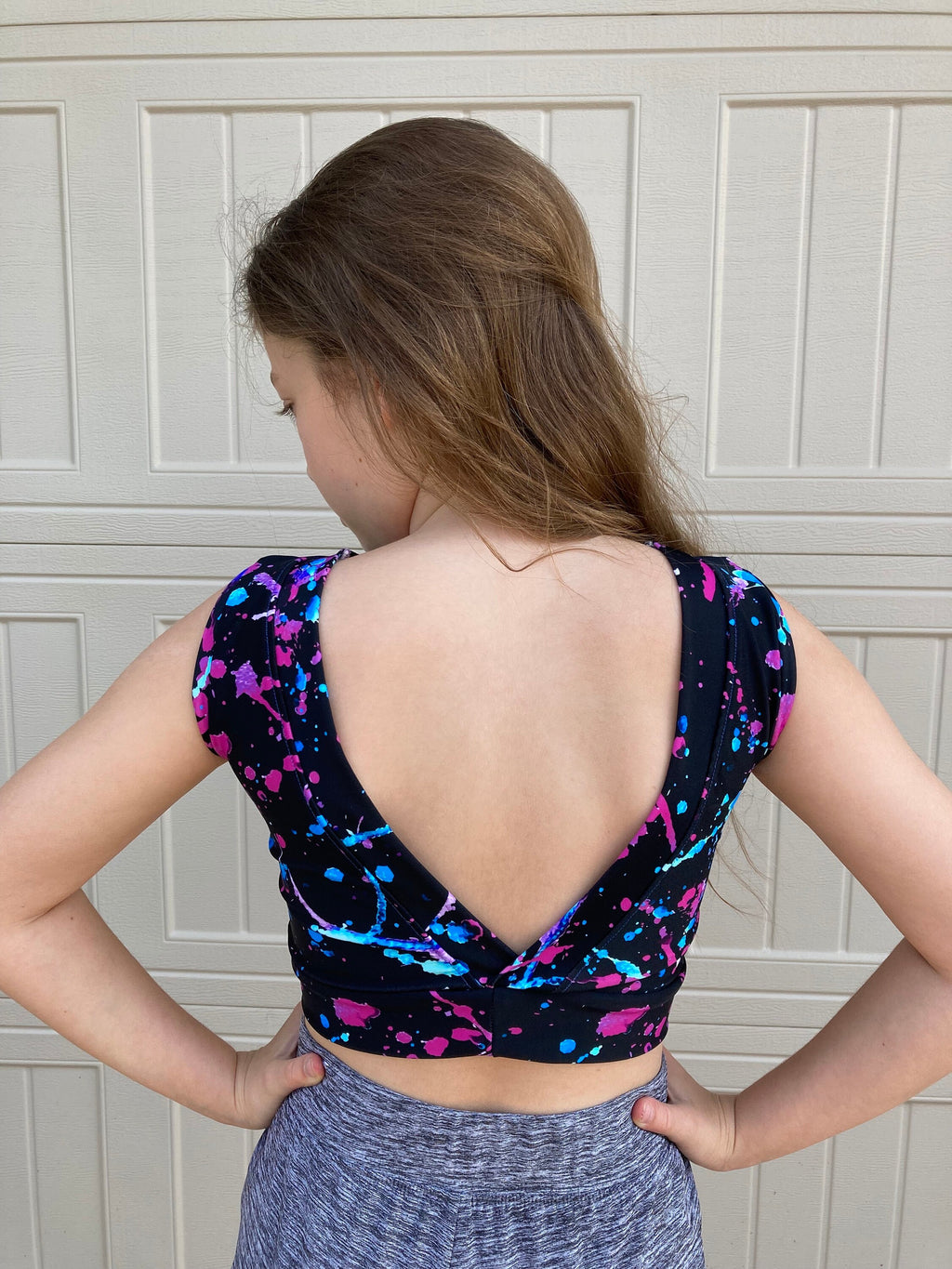 Neon splatter crop top child size 8/10